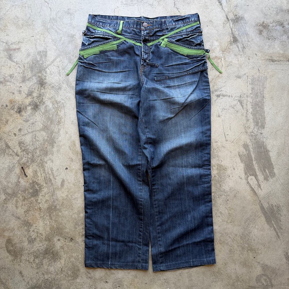 Rare Marithe Francois Girbaud Strap Baggy Jeans 38 Wide Leg Y2K
